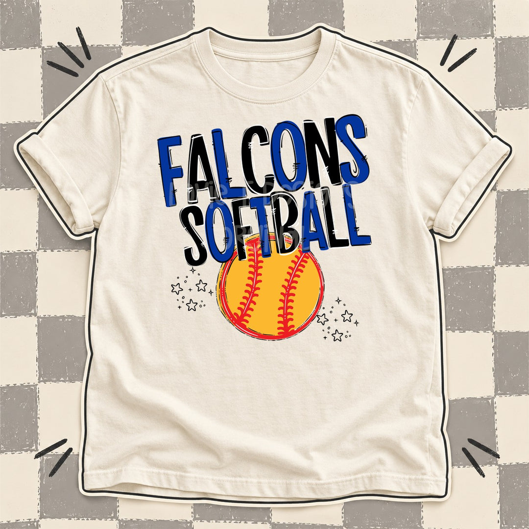 Falcons Royal Blue Black Team Go Softball Mascots DTF transfer mockup
