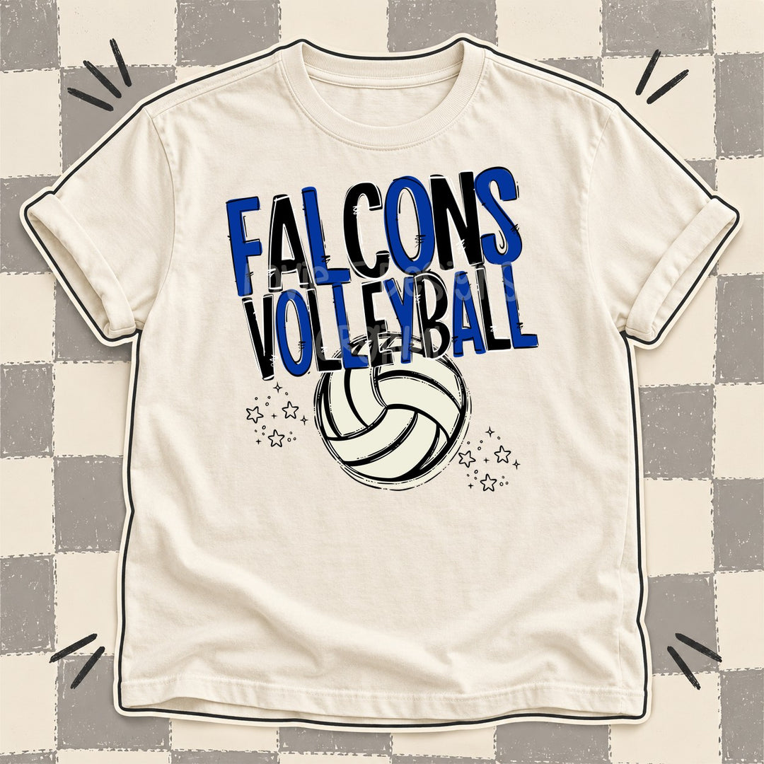Falcons Royal Blue Black Team Go Volleyball Mascots DTF transfer mockup
