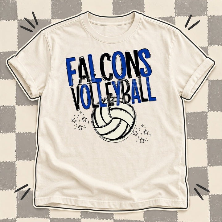 Falcons Royal Blue Black Team Go Volleyball Mascots DTF transfer mockup