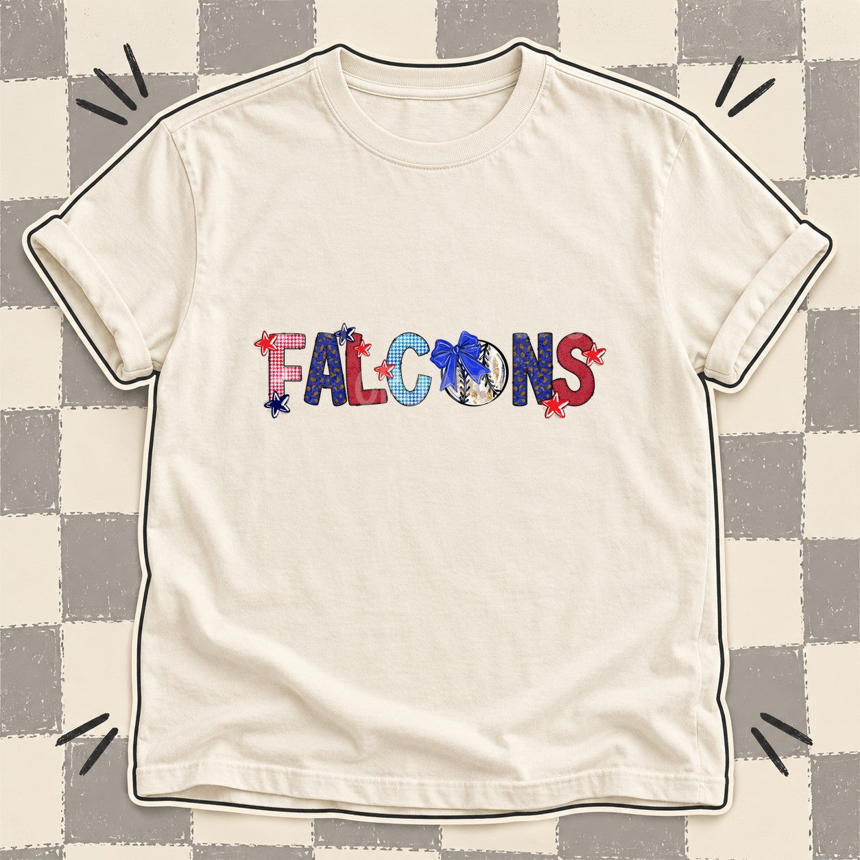 Mixed Doodle Baseball Mascots – Red and Royal Falcons design