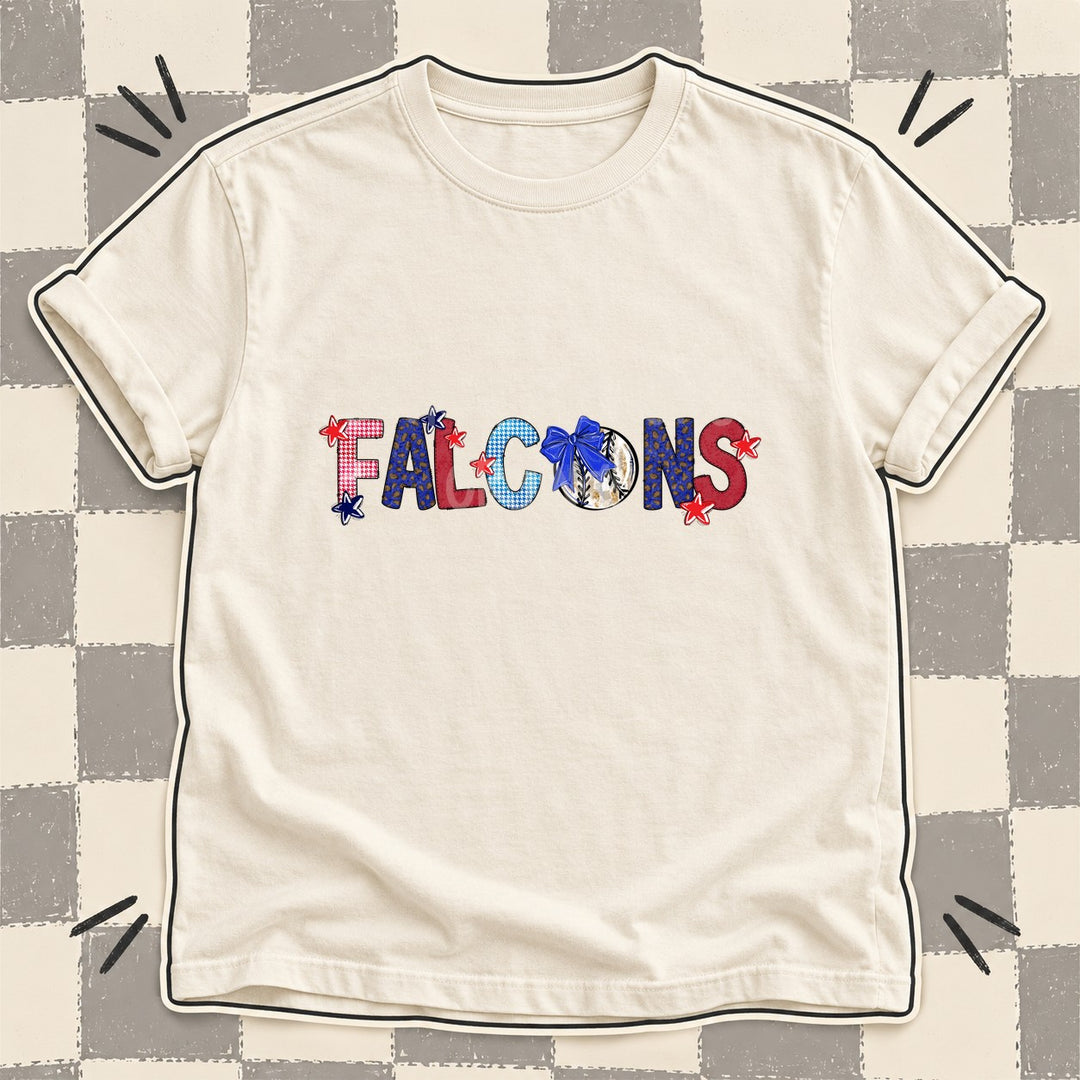 Falcons Mixed Doodle Baseball Mascots – Red and Royal DTF transfer mockup
