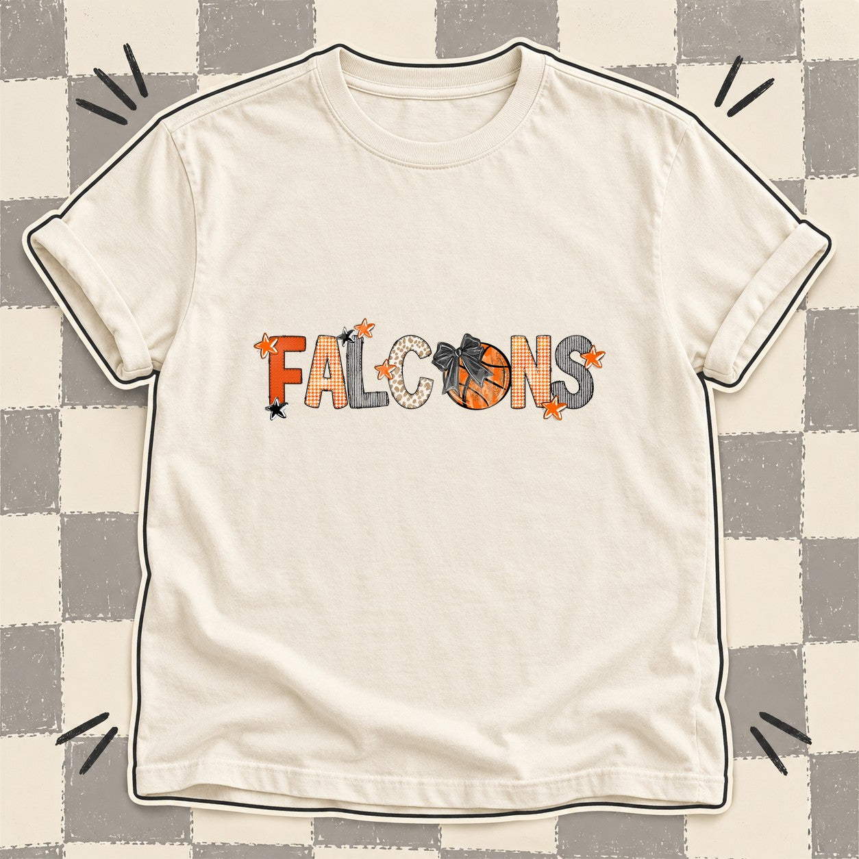 Mixed Doodle Basketball Mascots – Hoops Houndstooth Falcons design