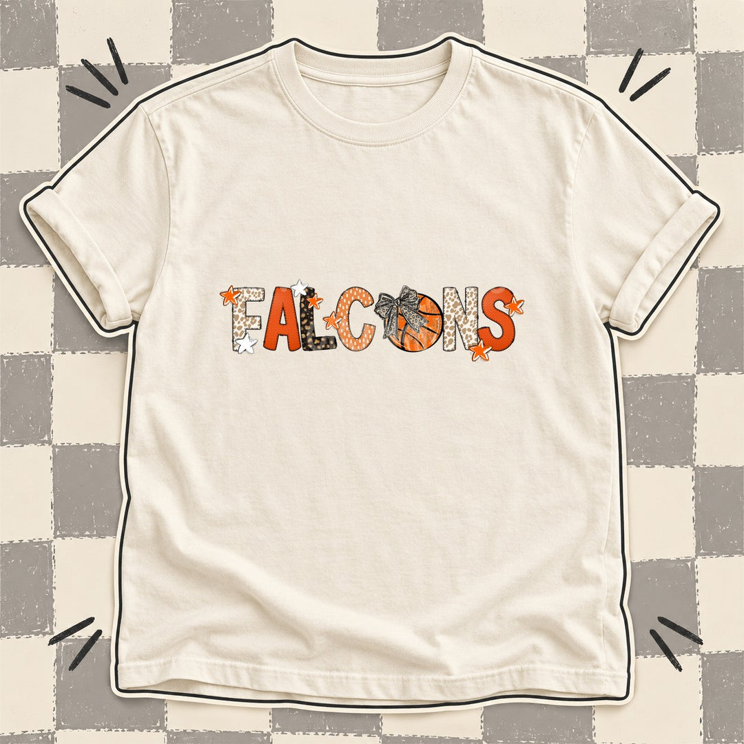 Falcons Mixed Doodle Basketball Mascots – Orange and Brown DTF transfer mockup