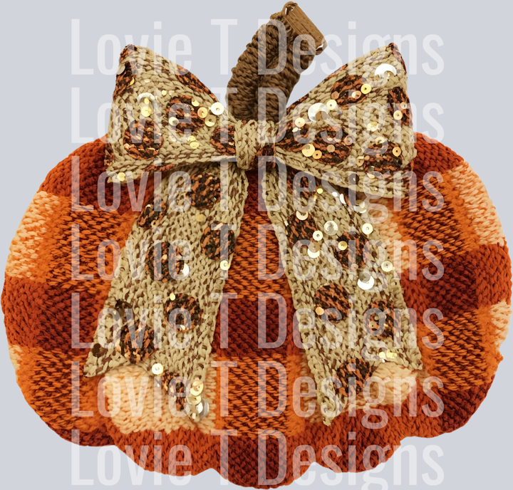 FALL PLAID PUMPKIN BOW FAUX YARN SEQUINS_