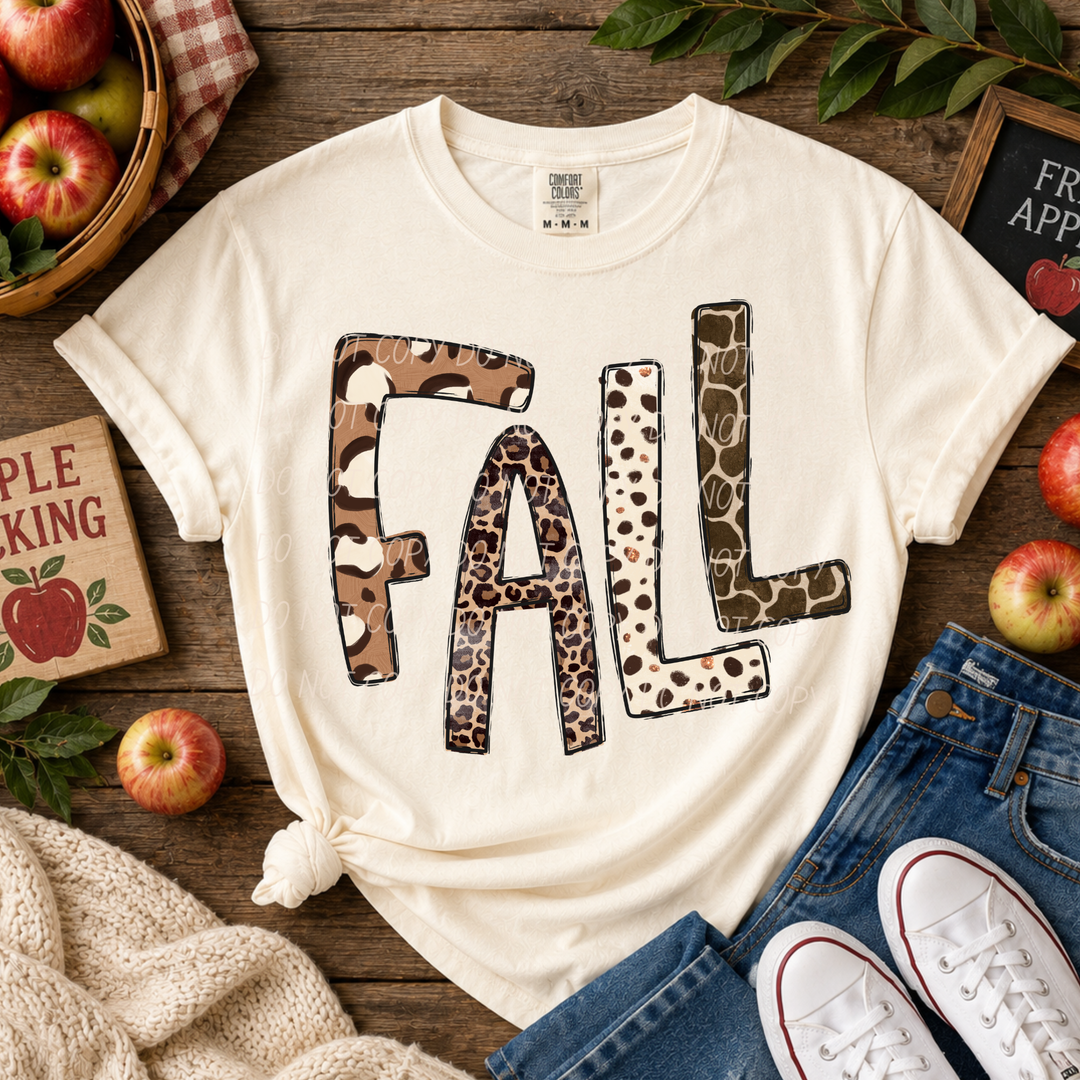 Fall Animal Pattern fall DTF transfer shown on apparel