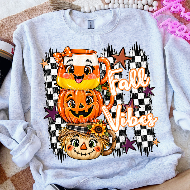 Fall Mugs fall DTF transfer shown on apparel