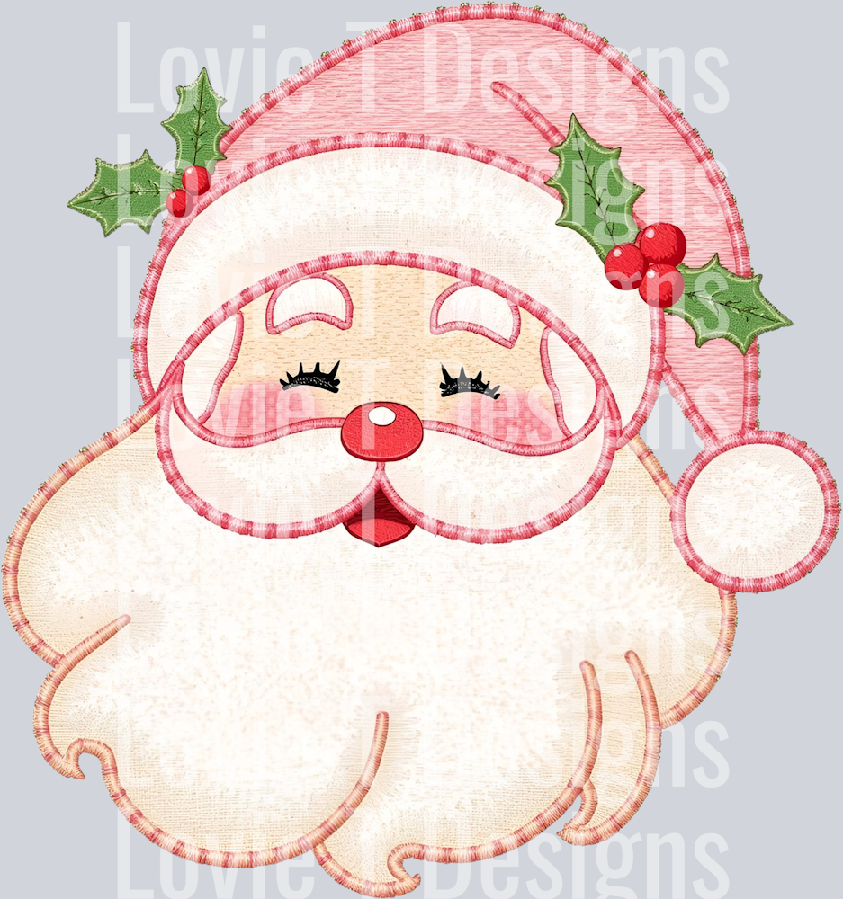 FAUX EMBROIDERY PINK SANTA