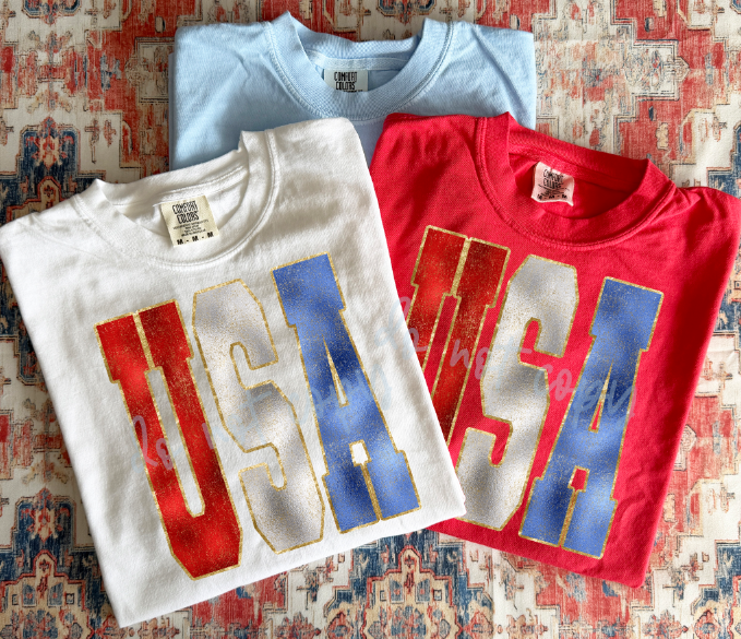 Faux Metallic USA DTF transfer design