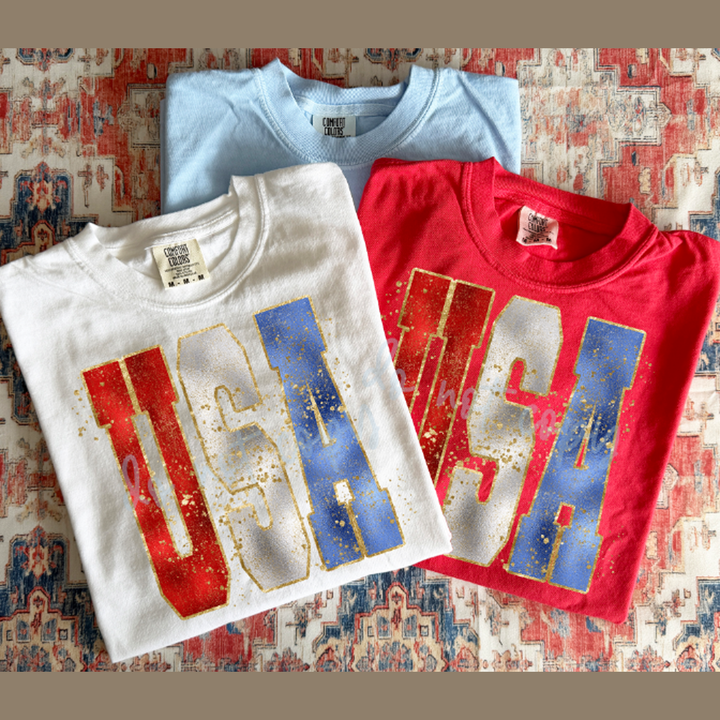 Faux Metallic USA with Splatter – DTF Transfer – product image