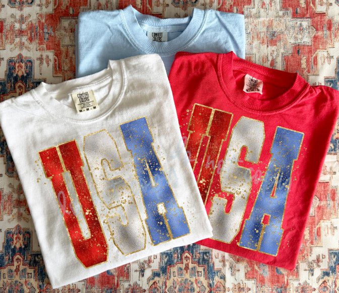 Faux Metallic USA Splatter DTF transfer design