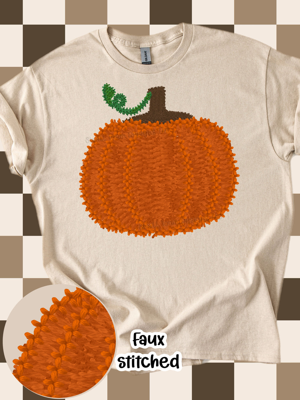Faux Stitched Pumpkin DTF transfer design – image 1