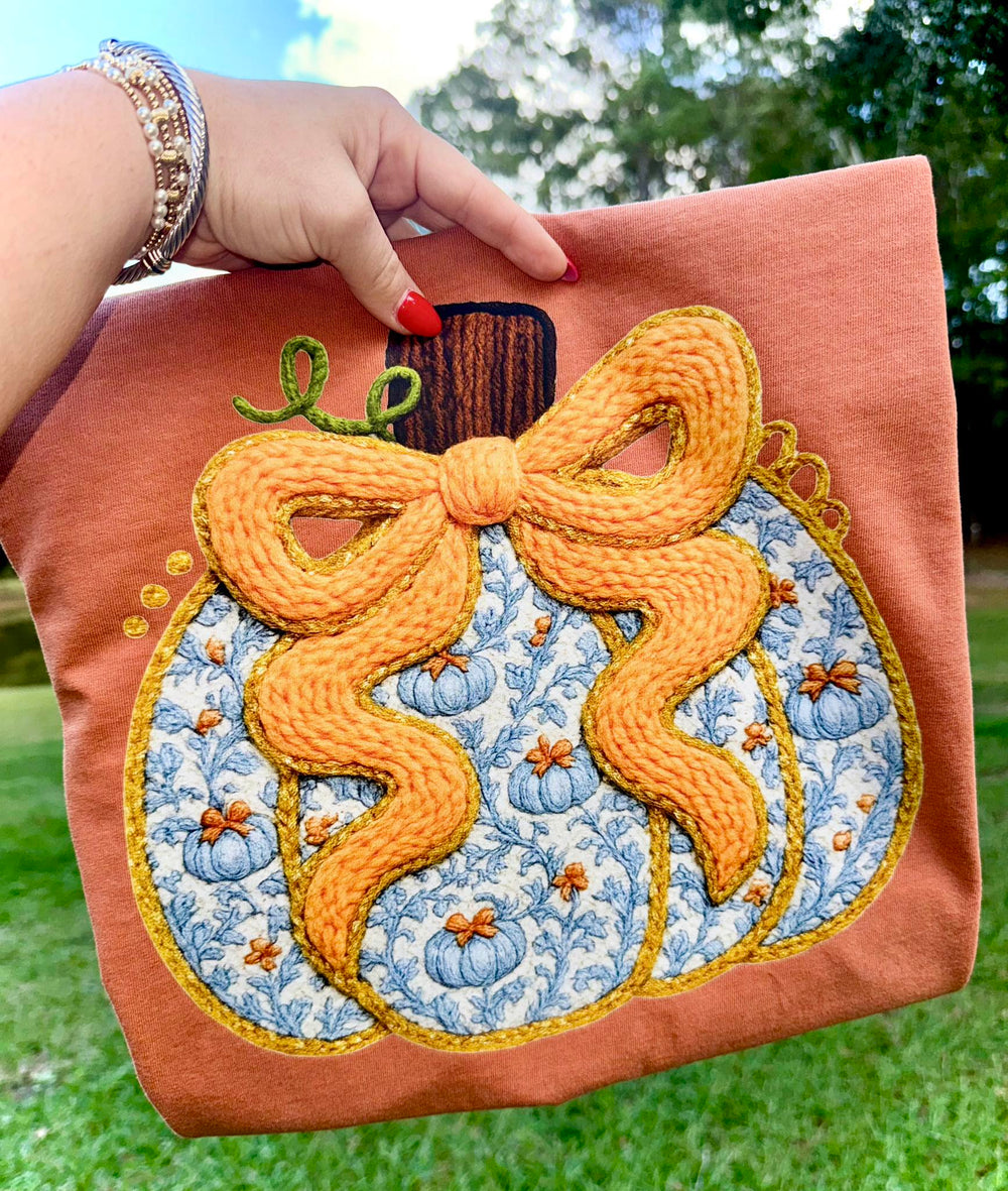 Faux Yarn Pumpkin DTF transfer design – image 1