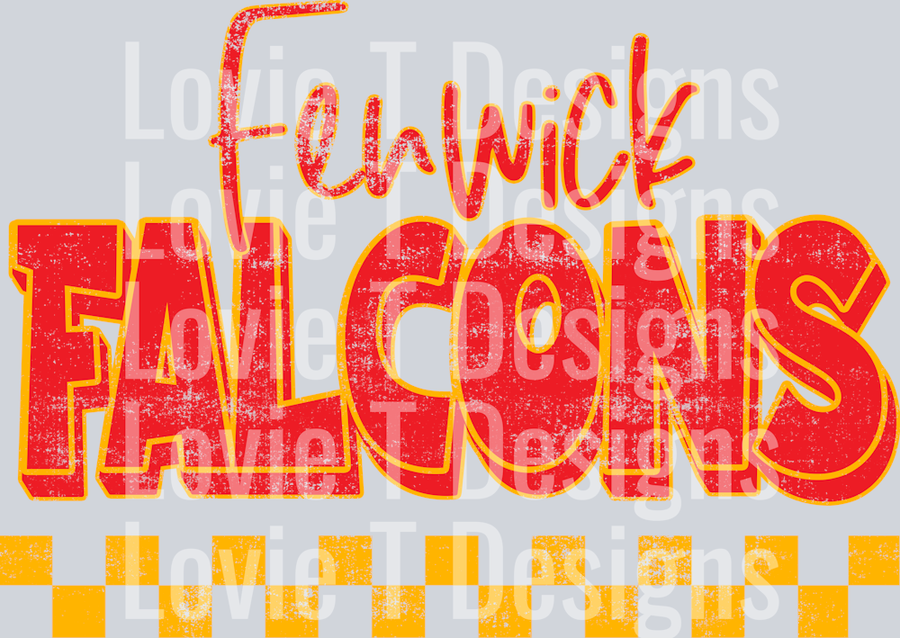 FENWICK FALCONS RED AND GOLD GRUNGE MASCOT
