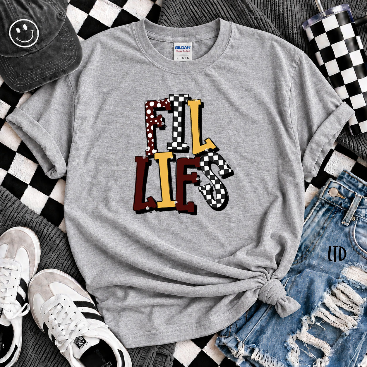Dot Dot Check Mix Mascots Fillies Maroon Yellow Gold White design