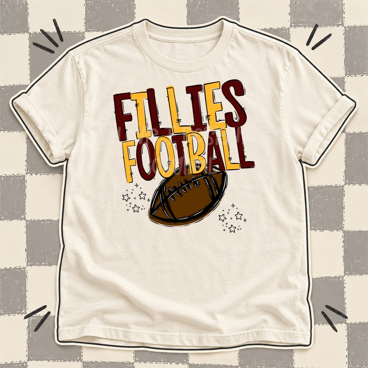 Team Go Football Mascots Fillies Maroon Yellow Gold design