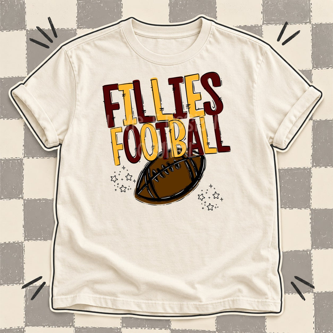 Fillies Maroon Yellow Gold Team Go Football Mascots DTF transfer mockup
