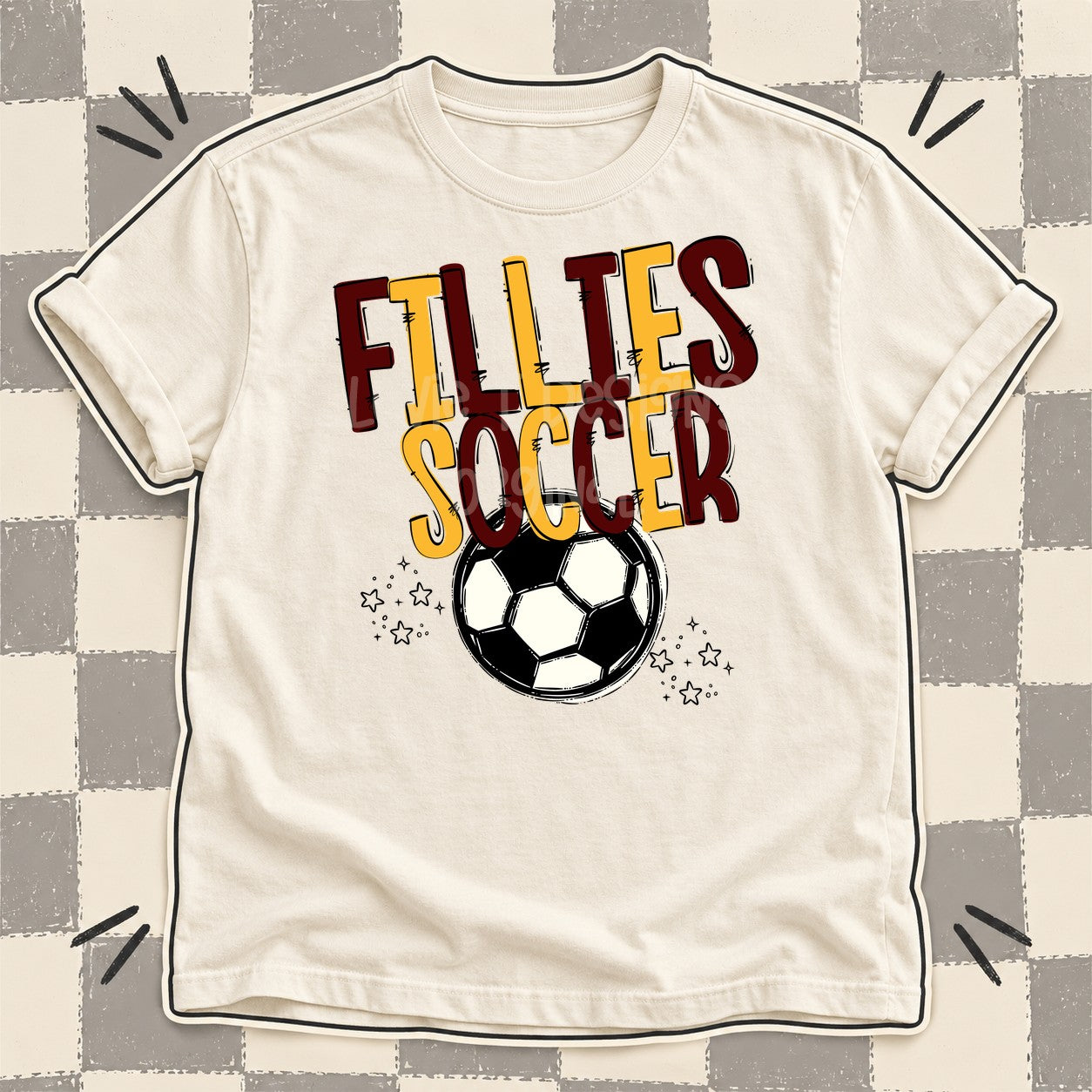 Team Go Soccer Mascots Fillies Maroon Yellow Gold design