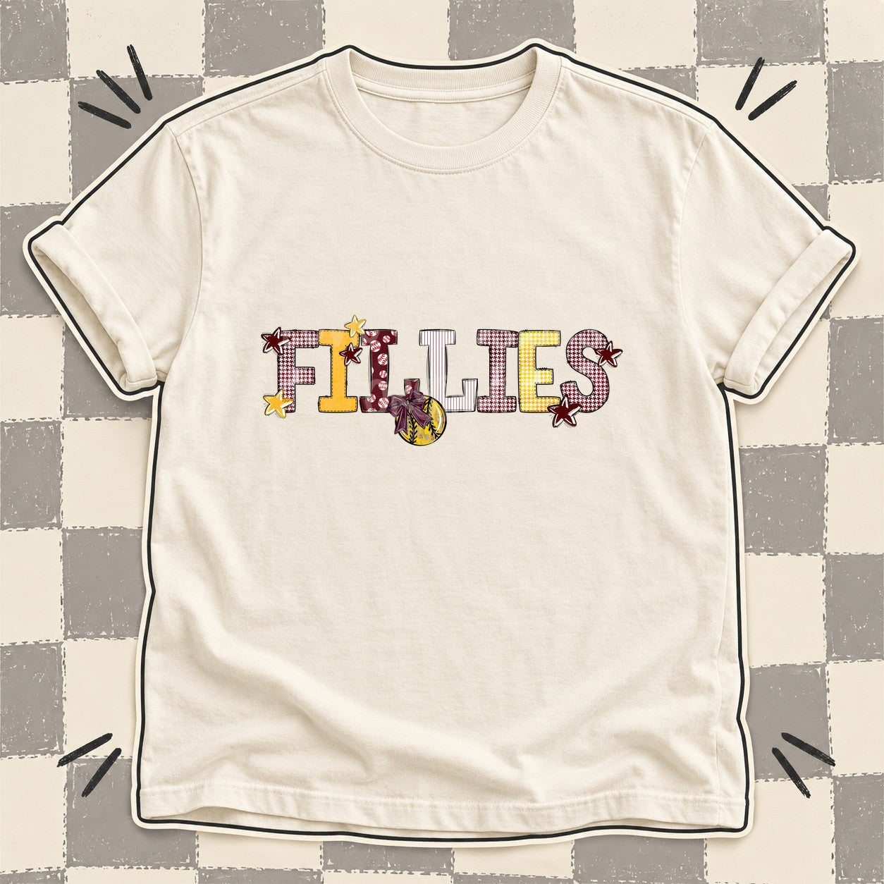 Mixed Doodle Softball Mascots – Mascot Colors Fillies Maroon Yellow Gold White design