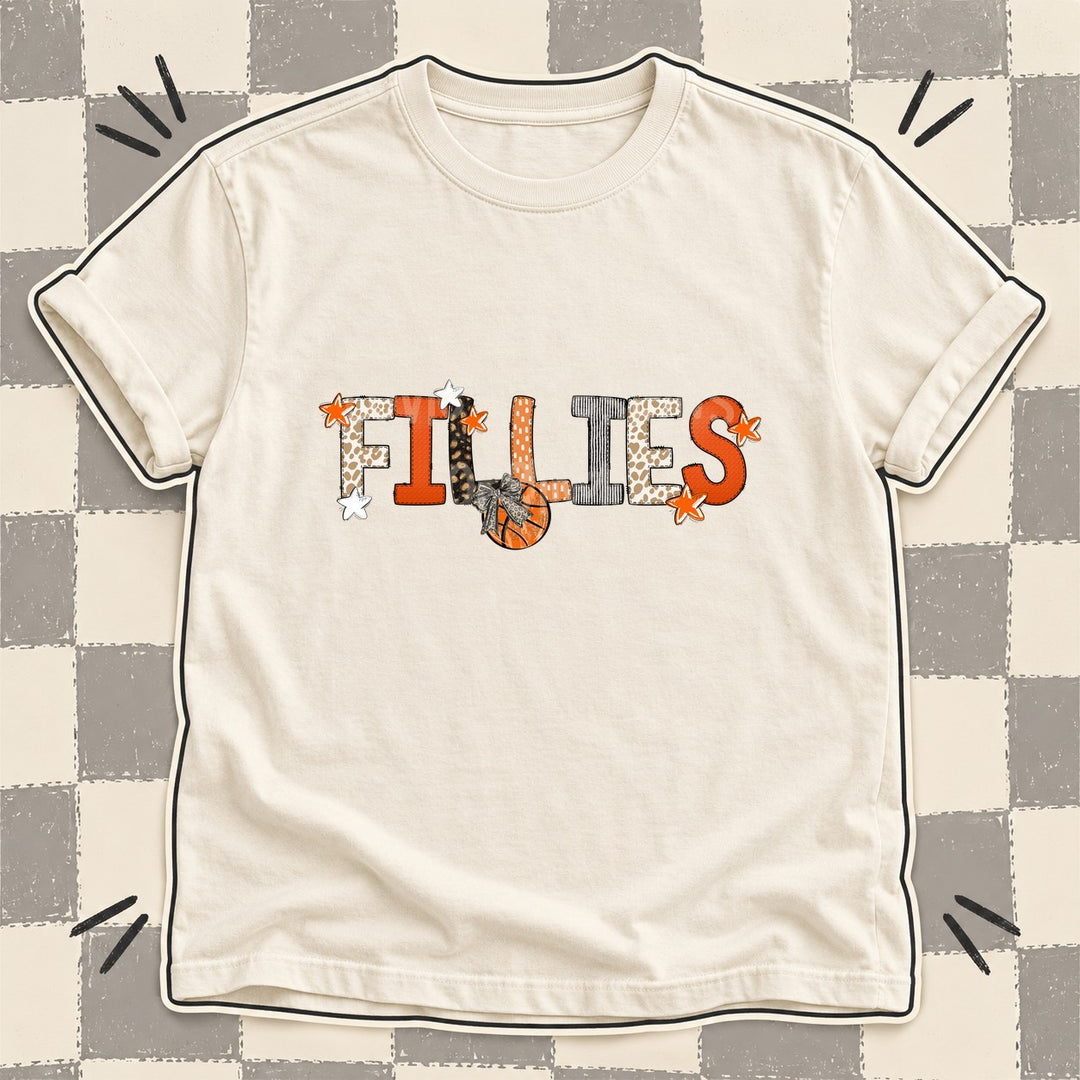 Fillies Mixed Doodle Basketball Mascots – Orange and Brown DTF transfer mockup