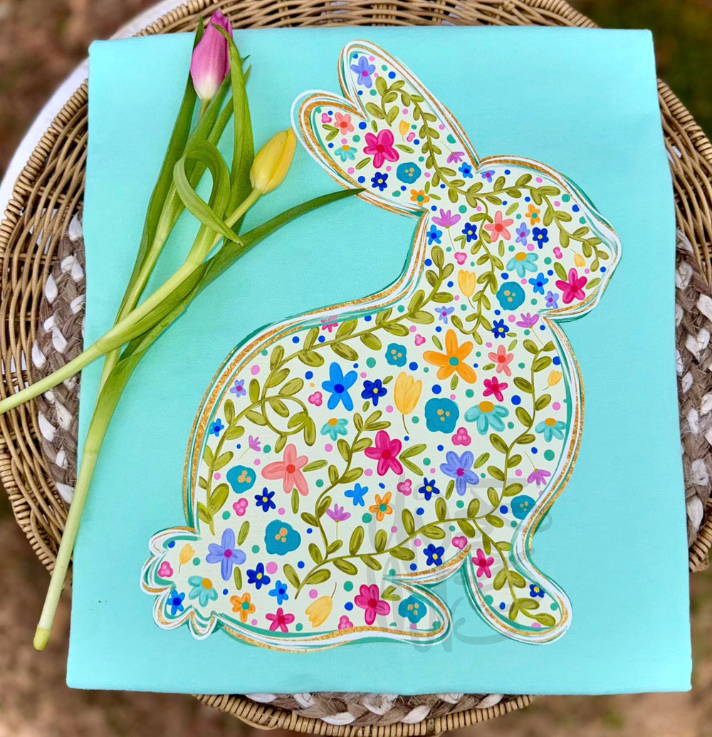 Floral Bunny Easter DTF transfer design