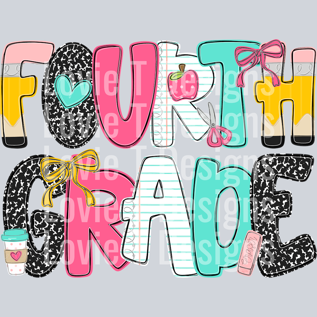Fourth Grade Stacked with Teacher Elements – DTF Transfer – product image