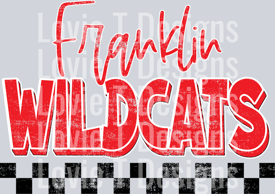 FRANKLIN WILDCATS RED WHITE AND BLACK GRUNGE MASCOT