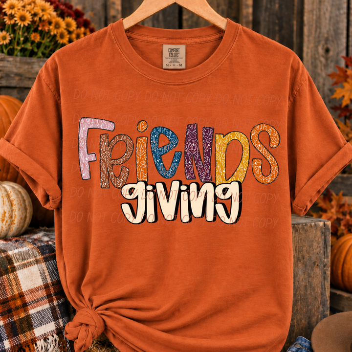 Friendsgiving 2 Thanksgiving DTF transfer shown on apparel