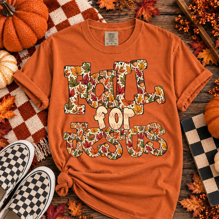 Fall for Jesus Acorn fall faith DTF transfer mockup