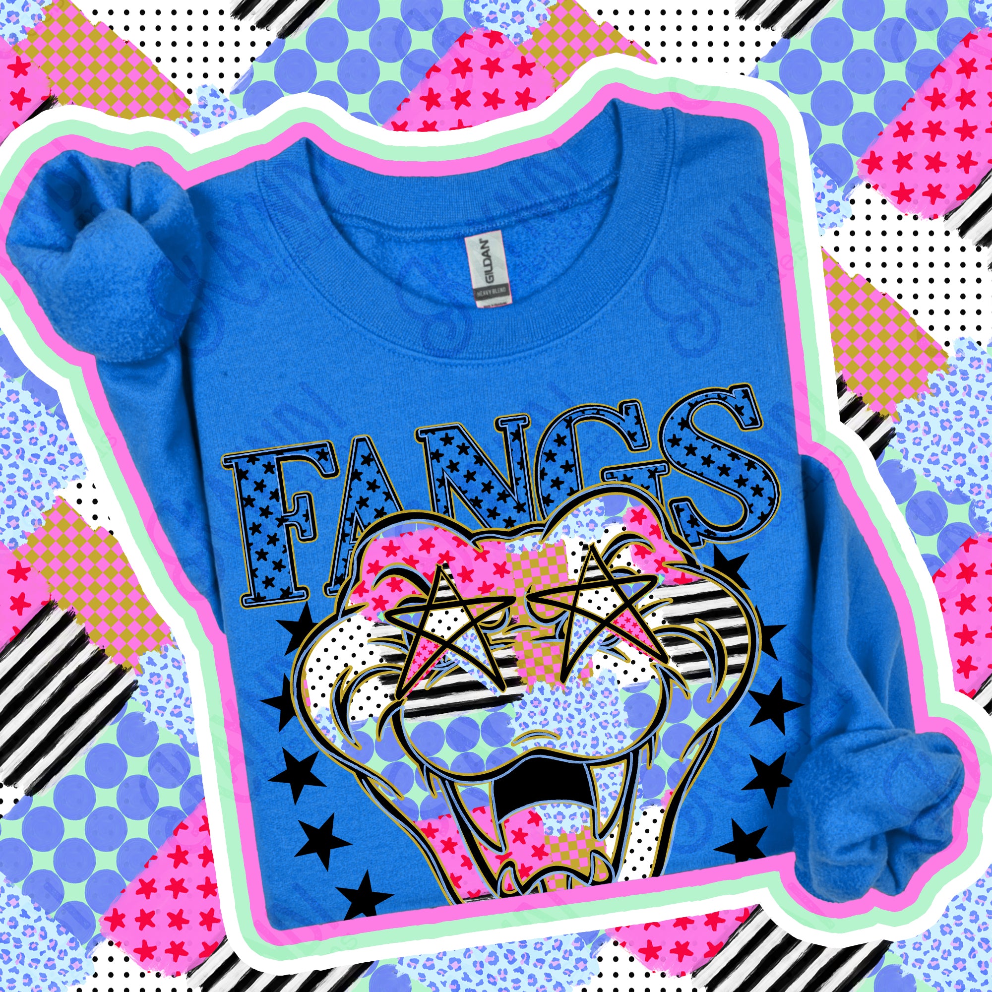 Patchwork Varsity Stars Mascots Fangs design