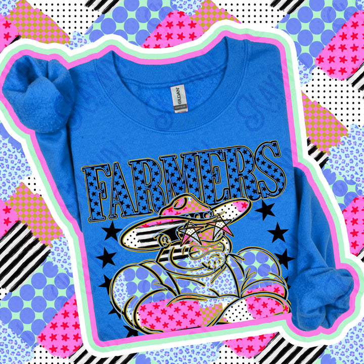 Farmers Patchwork Varsity Stars mascot DTF transfer