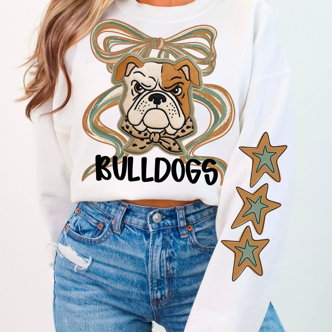 FAUX EMBROIDERY BOW BULLDOGS