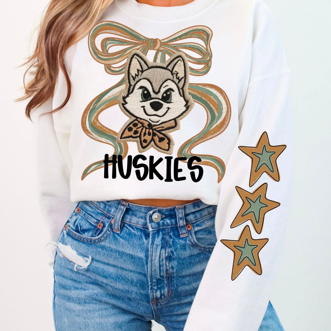 FAUX EMBROIDERY BOW HUSKIES