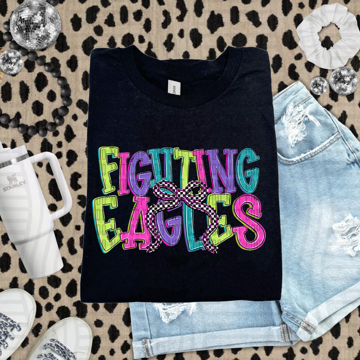 Fighting Eagles Checker Neons Stacked mascot DTF transfer