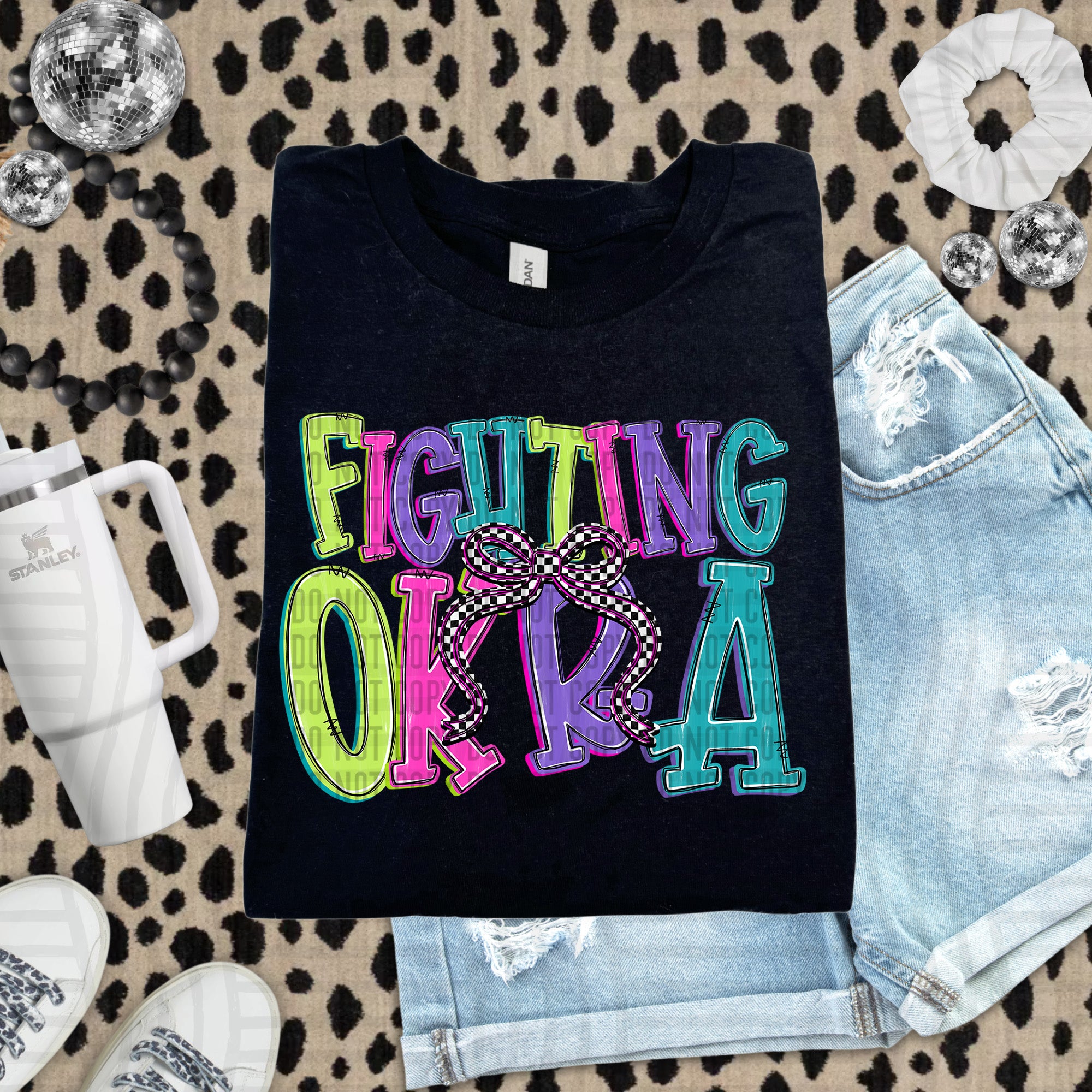 Checker Neons Stacked Mascots Fighting Okra design