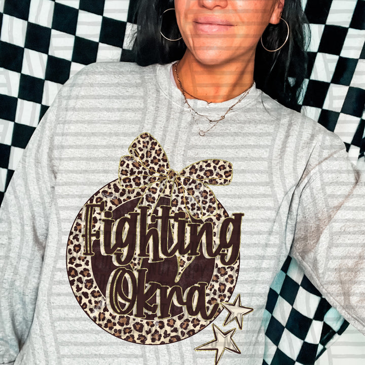 Fighting Okra Leopard Round mascot DTF transfer