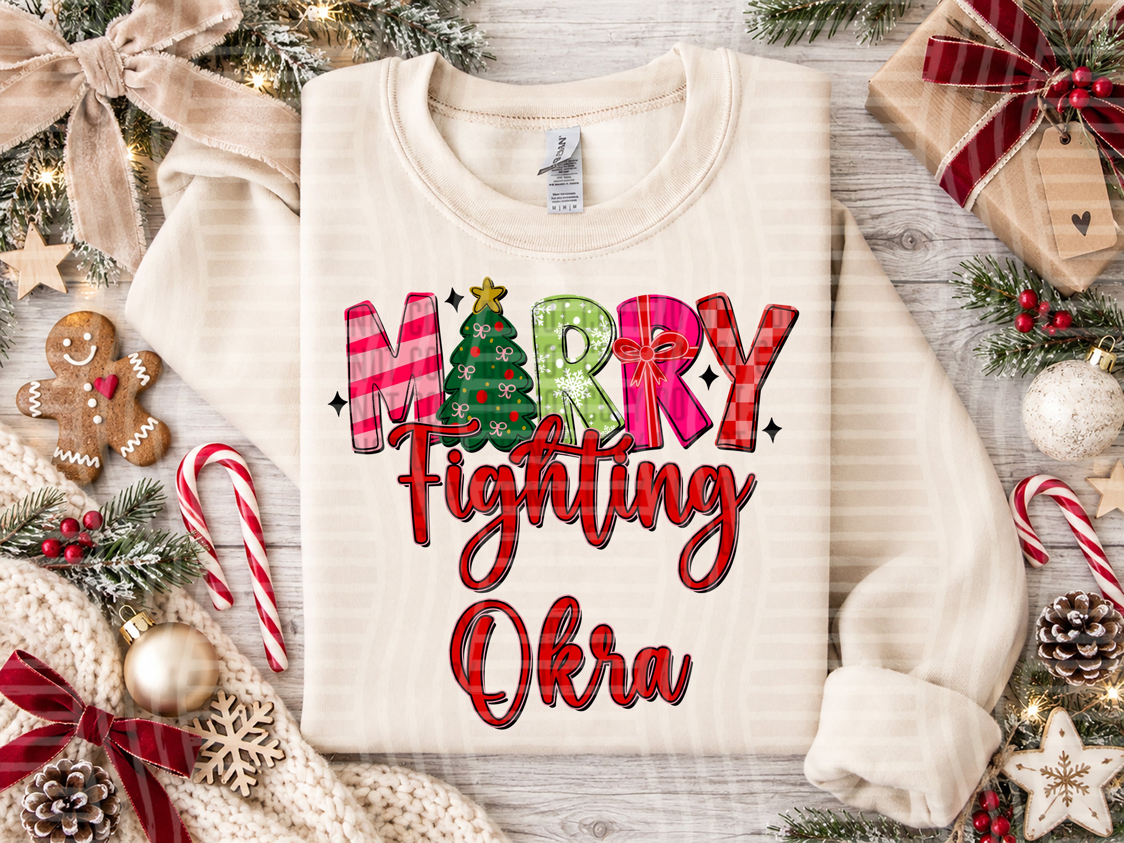 Merry Mascots Fighting Okra design