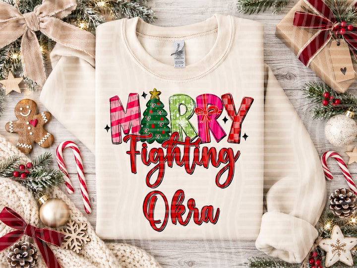 Fighting Okra Merry mascot DTF transfer