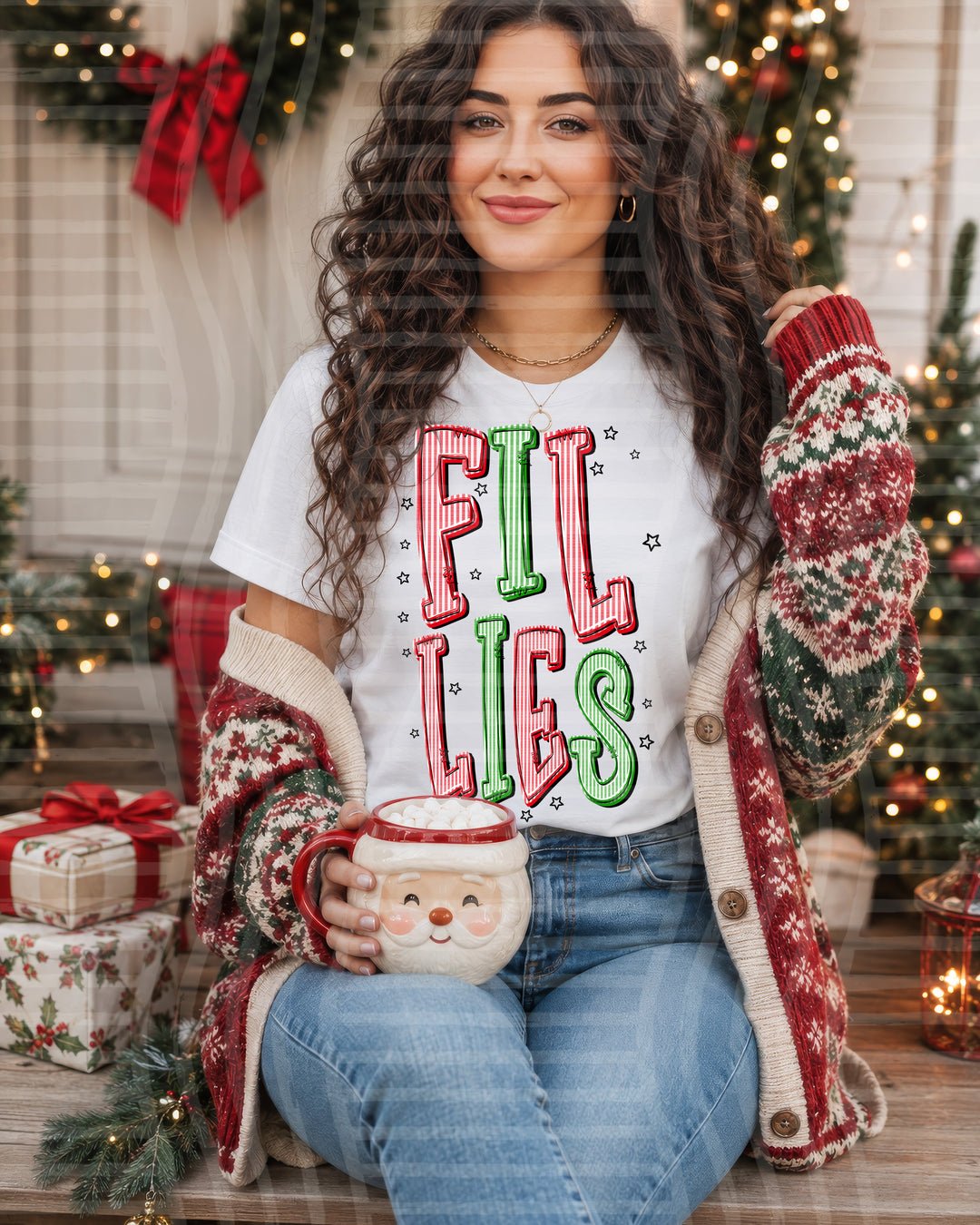 Fillies Red and Green Christmas Seersucker Mascots DTF transfer