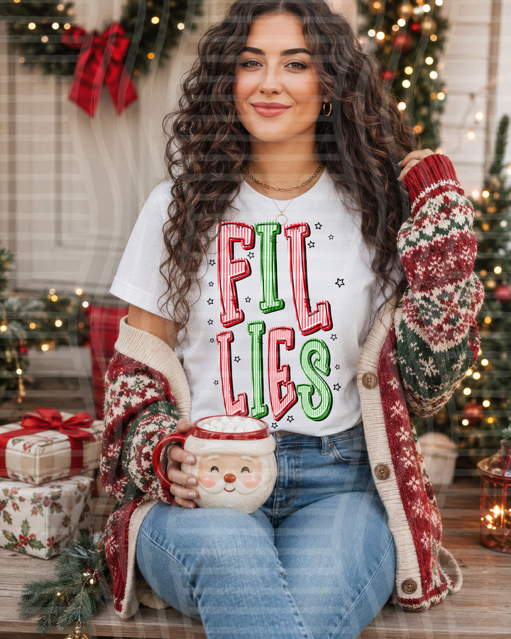 Fillies Red and Green Christmas Seersucker Mascots DTF transfer