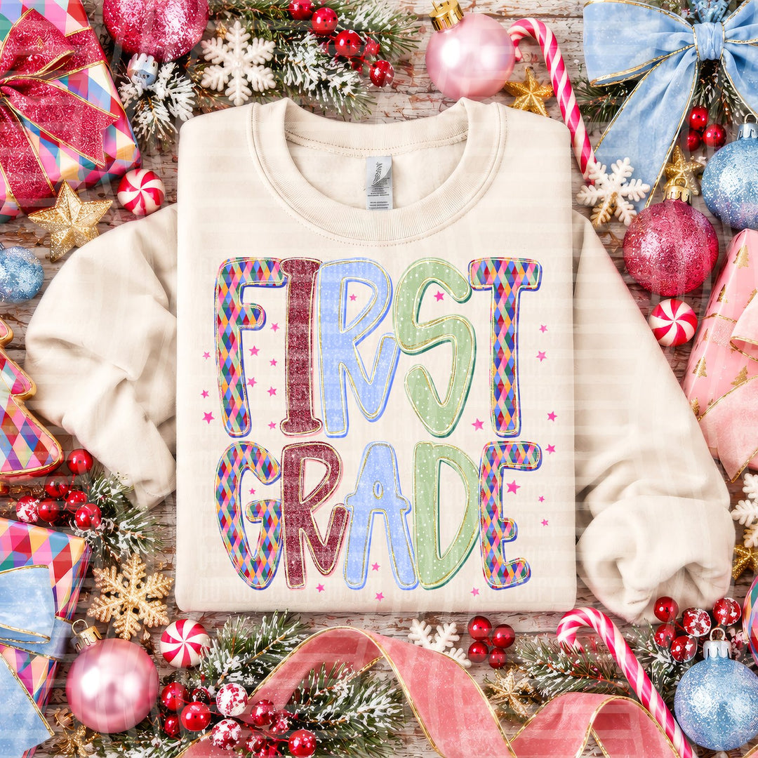 First Grade Jingle Jumble Stacked Grades DTF transfer