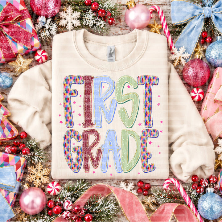 First Grade Jingle Jumble Stacked Grades DTF transfer