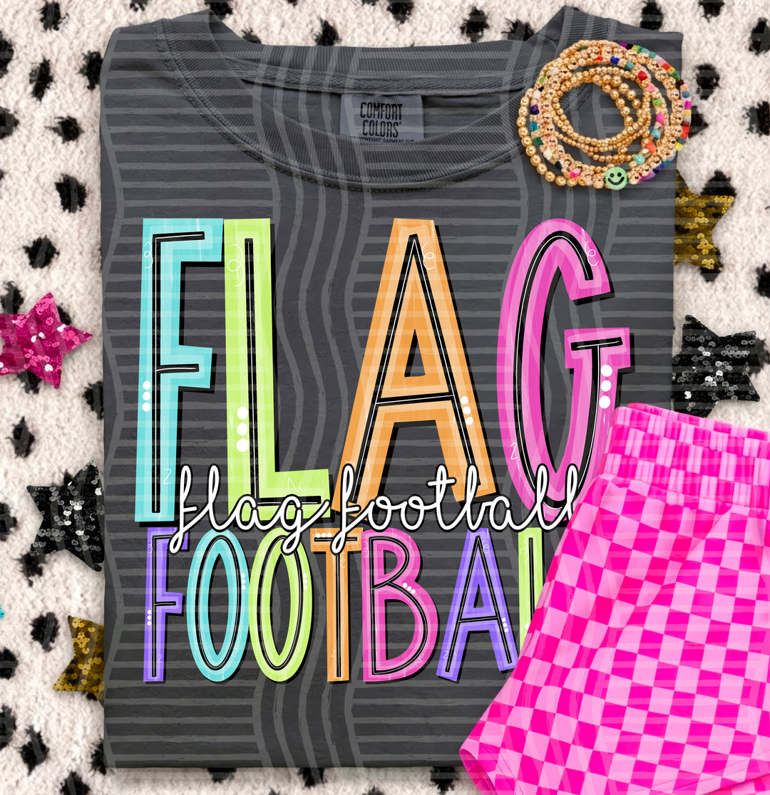 Flag Football Game Day Doodles DTF transfer pressed on a tee