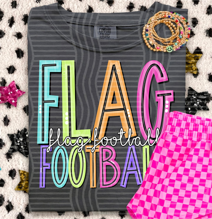 Flag Football Game Day Doodles DTF transfer pressed on a tee