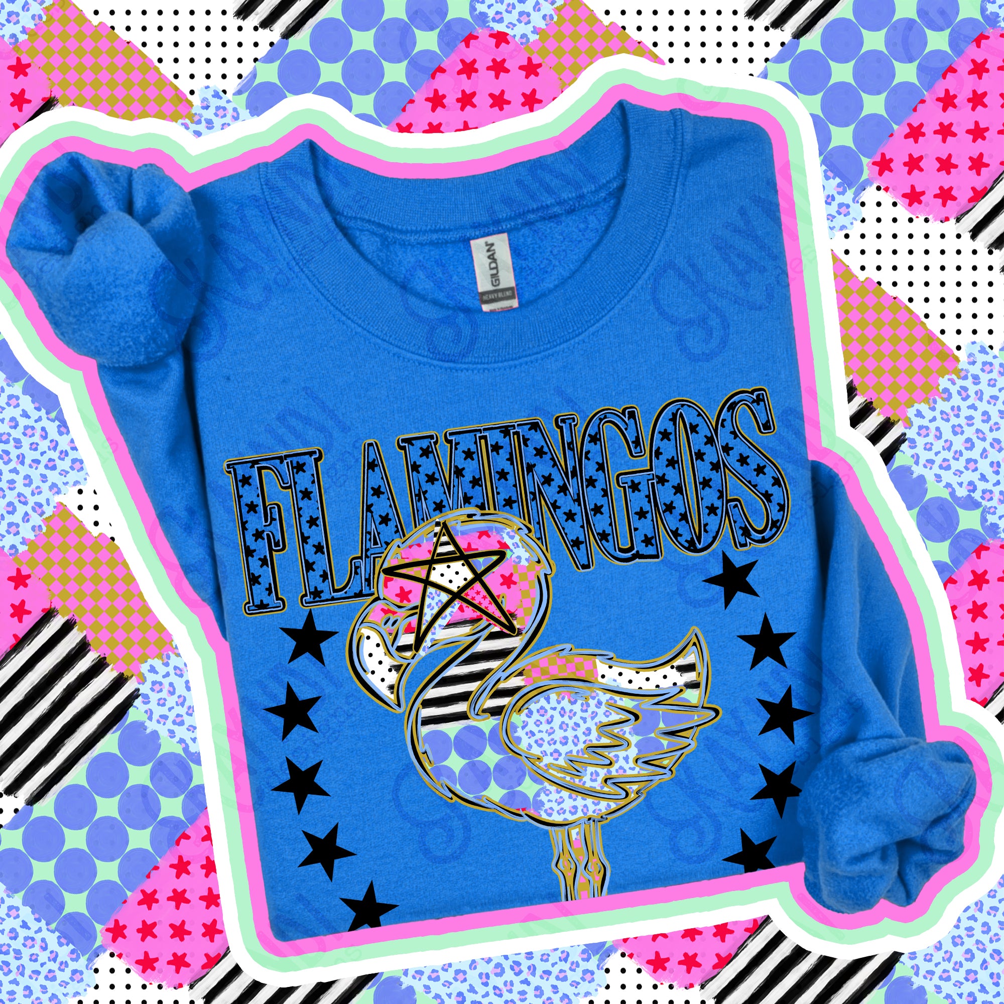 Patchwork Varsity Stars Mascots Flamingos 2 design