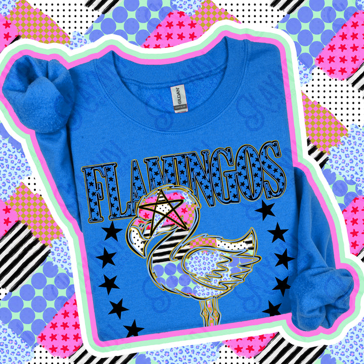 Flamingos 2 Patchwork Varsity Stars mascot DTF transfer