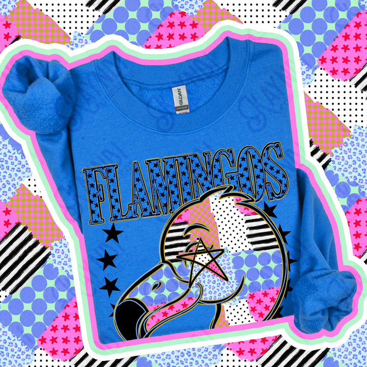 Flamingos Patchwork Varsity Stars mascot DTF transfer