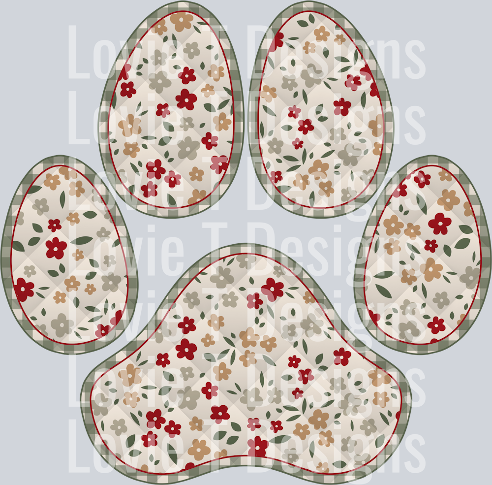 Floral Christmas Quilted Dog Paw