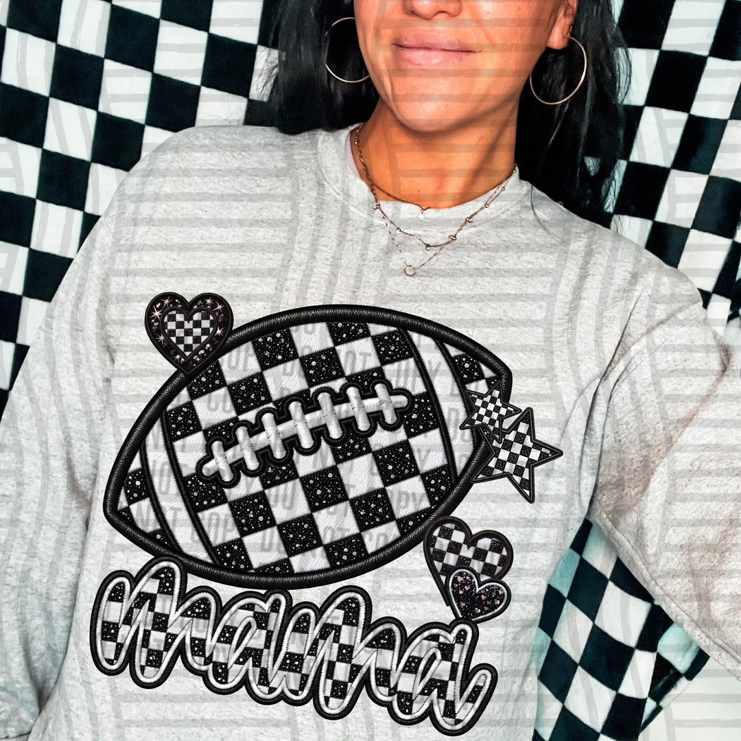 Football Checkered Sports Mama DTF transfer pressed on a tee