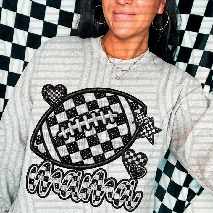 Football Checkered Sports Mama DTF transfer pressed on a tee