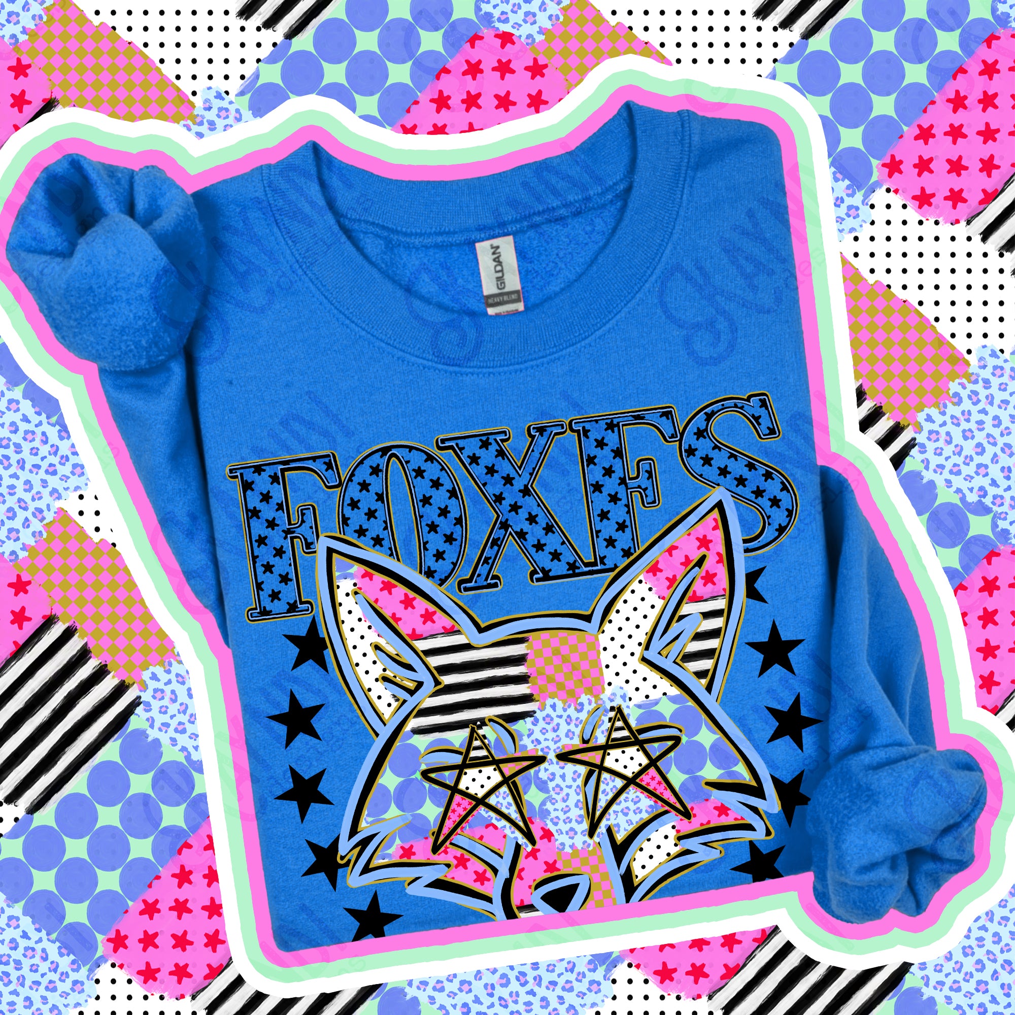 Patchwork Varsity Stars Mascots Foxes design